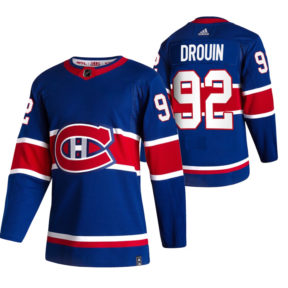 2021 Adidias Montreal Canadiens 92 Jonathan Drouin Blue Men Reverse Retro Alternate NHL Jersey